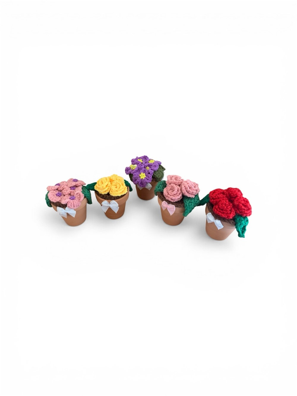Hand Crafted Pink, Yellow, Purple, Red, Green Crochet Flower Pots